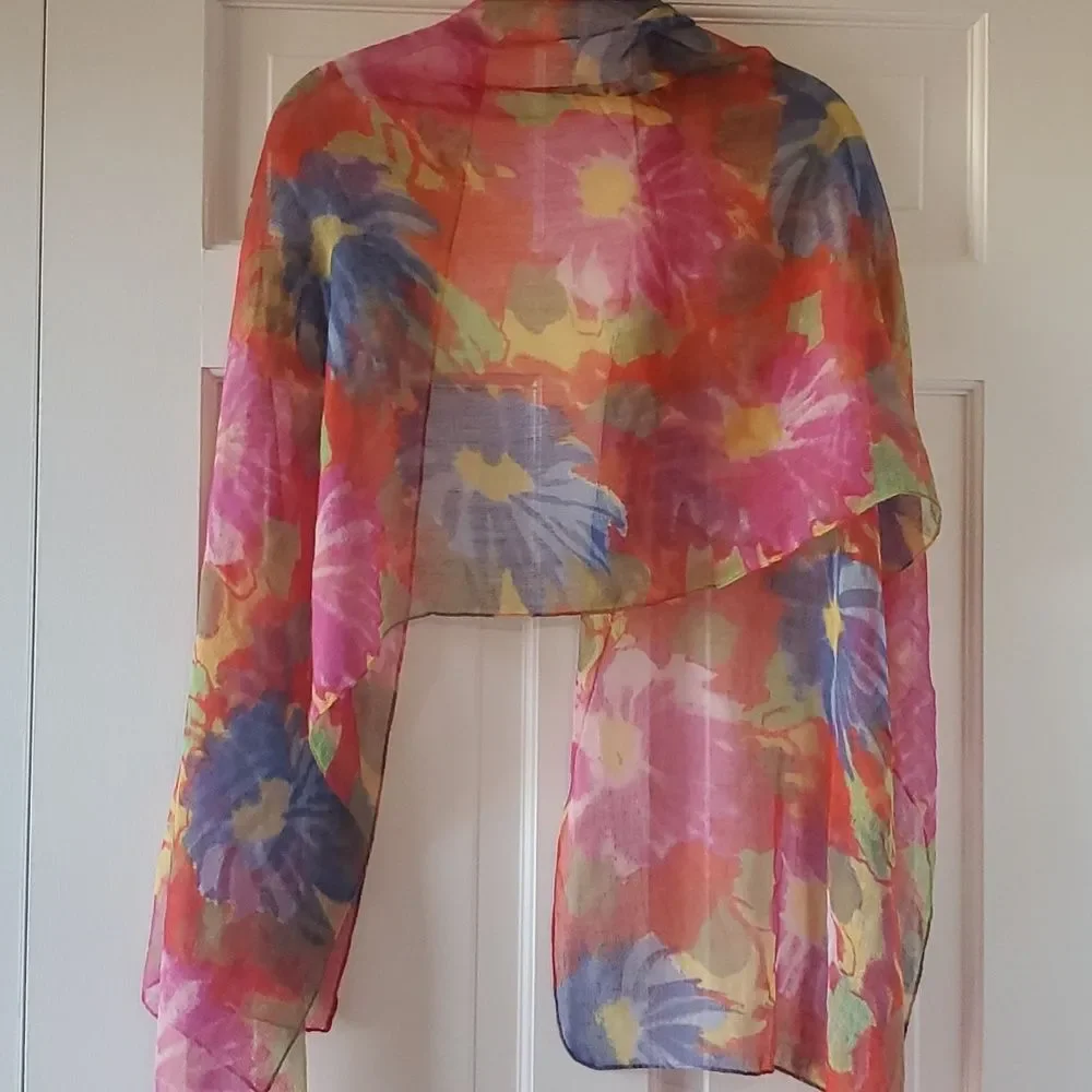EYEFUL SHEER FLORAL SCARF WRAP RED BLUE YELLOW PINK GREEN